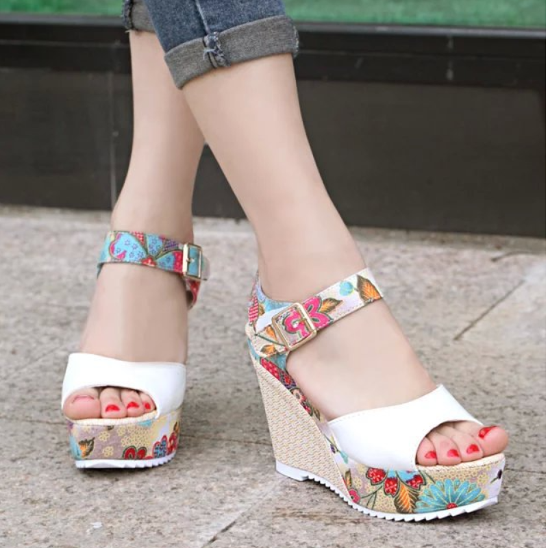 Women Wedge Sandals Summer Open Toe High Heel Platform Floral