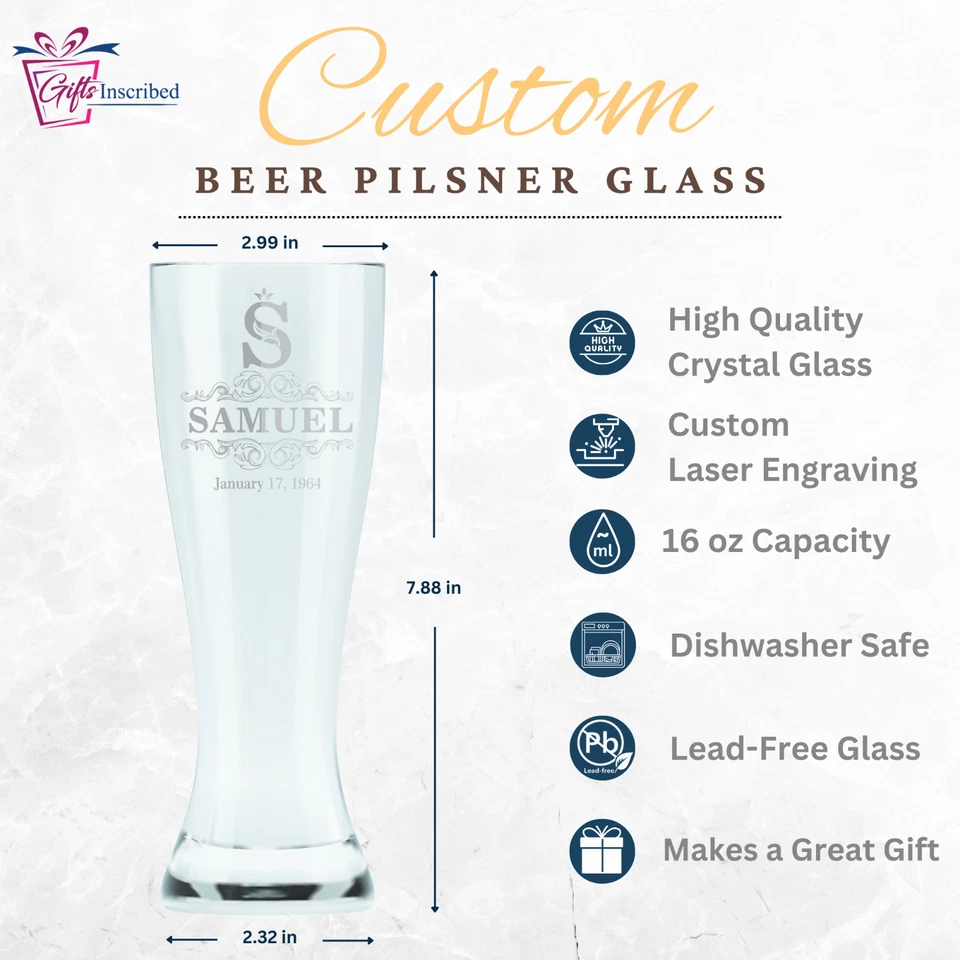 Taza de vidrio de cerveza Pilsner personalizada - vaso de pinta de 16 oz - vaso de cerveza grabado Foto 4 de 4