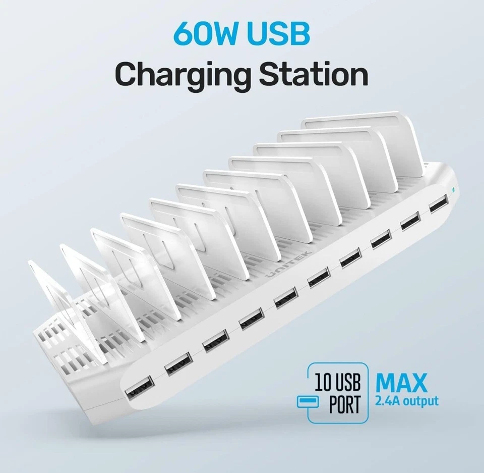 Estación de carga de dispositivos inteligentes Multi Tech, USB de 10 puertos, dispositivo de carga múltiple Foto 2 de 4