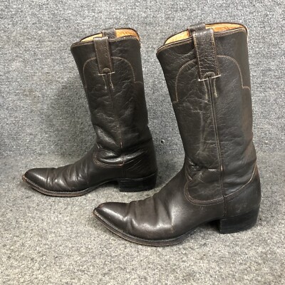 Vintage Mens 9 B Justin #7035 Black Leather Cowboy Western Boots