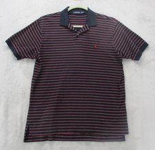 Nautica Polo Shirt Men's Medium Black with Red White Stripe 100 Cotton