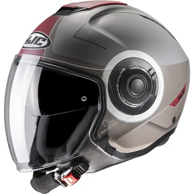HJC I40 Panadi MC1SF Jet Helmet with Visor Motorcycle Helmet Gray-Red Matte