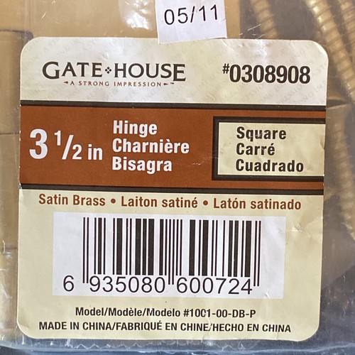 Gate House 3-1/2" Satin Brass Square Corner Door Hinges (NEW) 0308908 Set of 2 - Picture 6 of 6