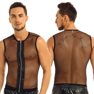 JOGAL Herren Muskel Transparent Shirts Langarm Netz Unterhemd