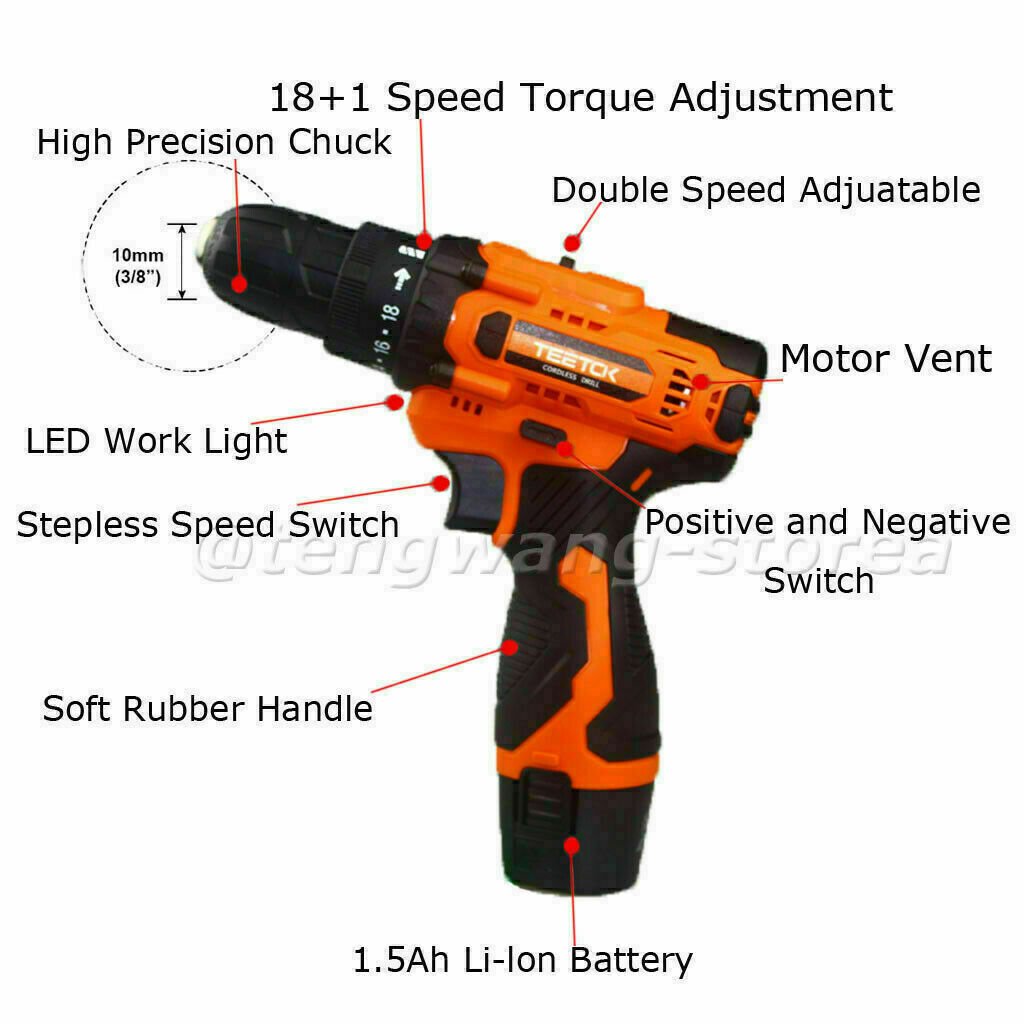 DEWORX 21V 1500mah Cordless Drill Screwdriver Set Grey/Red for
