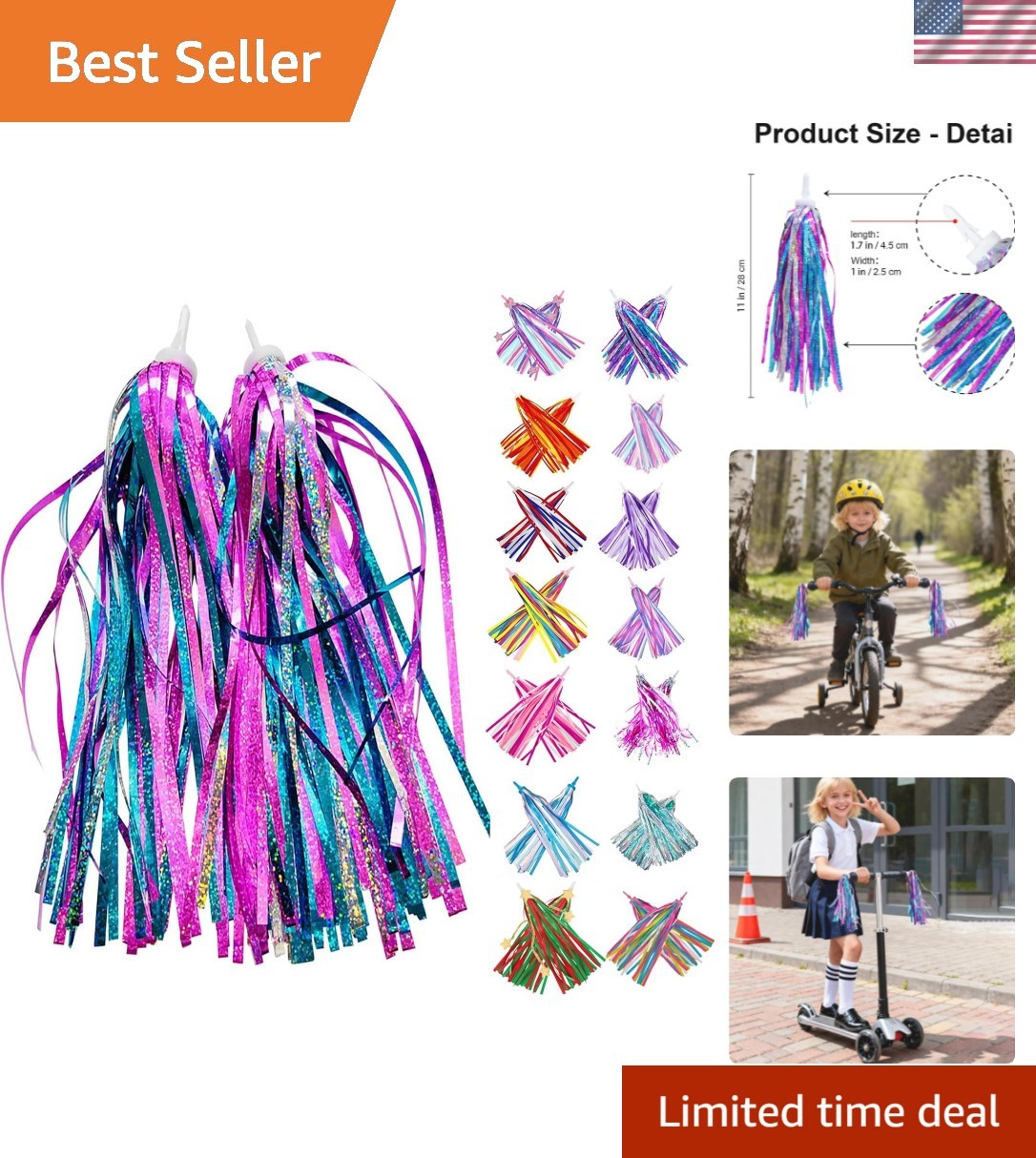 Handlebar Streamers Colorful Ribbons Tassel For Girls Boys Bicy...