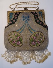 Antique Edwardian Micro-Beaded Purse with Floral Motif