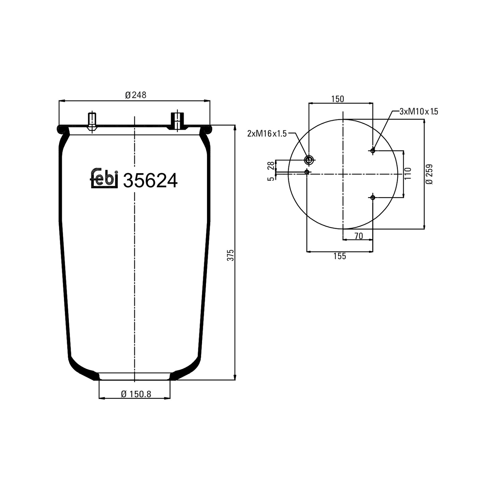 Air Spring (Fits: DAF) Febi Bilstein 35624