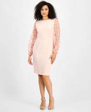 Connected Petite Sheer-Sleeve Appliqué Sheath Dress Wne 14 | MSRP $79