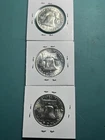 3 BU Uncirculated Franklin Silver Halves - 1954 1955 1957 Half Dollar 90% Silver