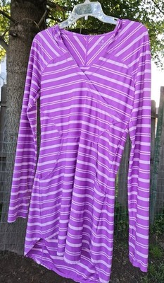 Athleta Wick It Wader Swim Cover Up Sz Small Tunic Purple Striped NEW