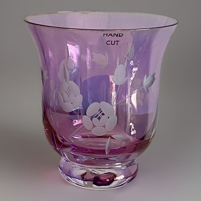 Vintage Royal Albert Kristall Geschenkartikel Rosenstrauß Windlicht LILA 10 cm Vase Neu 