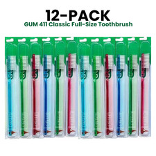 12-PACK GUM 411 Classic Full-Size Toothbrush - Soft Bristles Gentle Cleaning