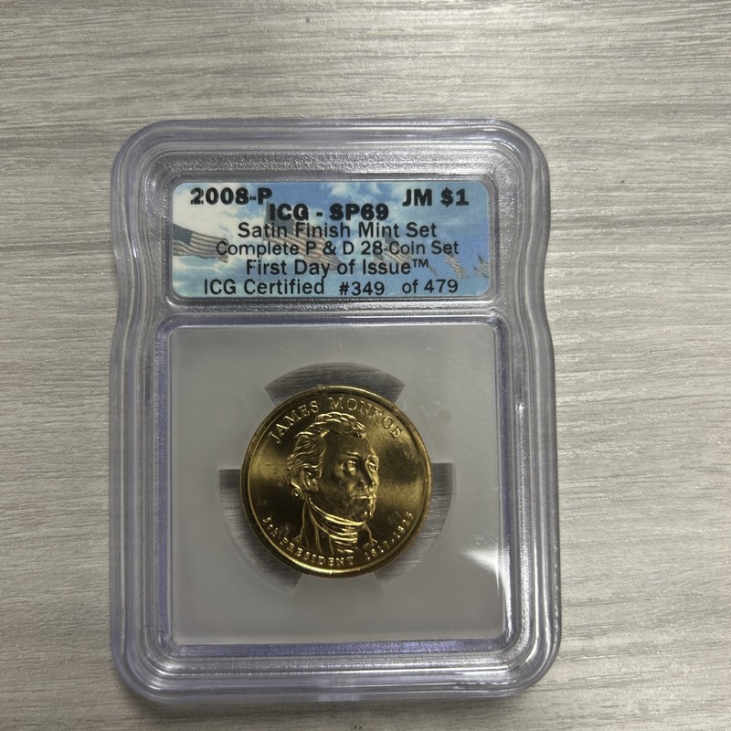 James Monroe $1 Presidential Dollar 2008-P ICG SP69 Satin Finish Coin
