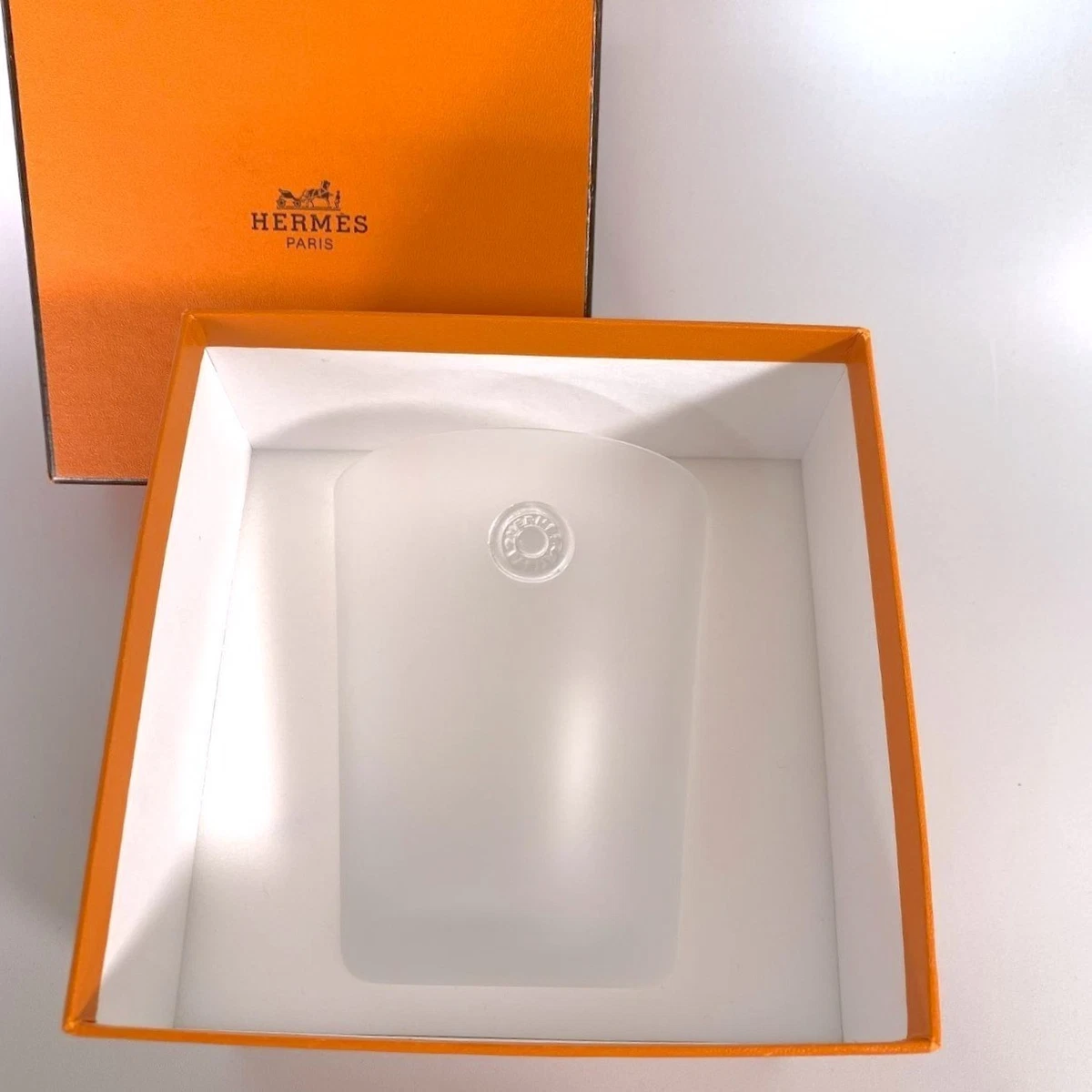 Hermes Paris Sellier Serie Crystal Frosted Glass Rock Tumbler Glassware with Box