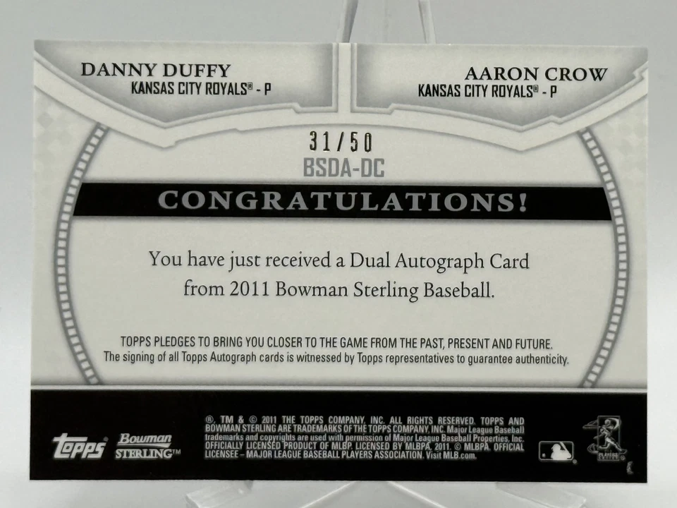 Danny Duffy Aaron Crow 2011 Bowman Sterling Dual Autograph Gold Refractor /50 I7 - Image 2 of 2