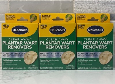 3 Boxes Dr. Scholl's Clear Away Plantar Wart Removers 24 Discs Each Exp: 07/2026