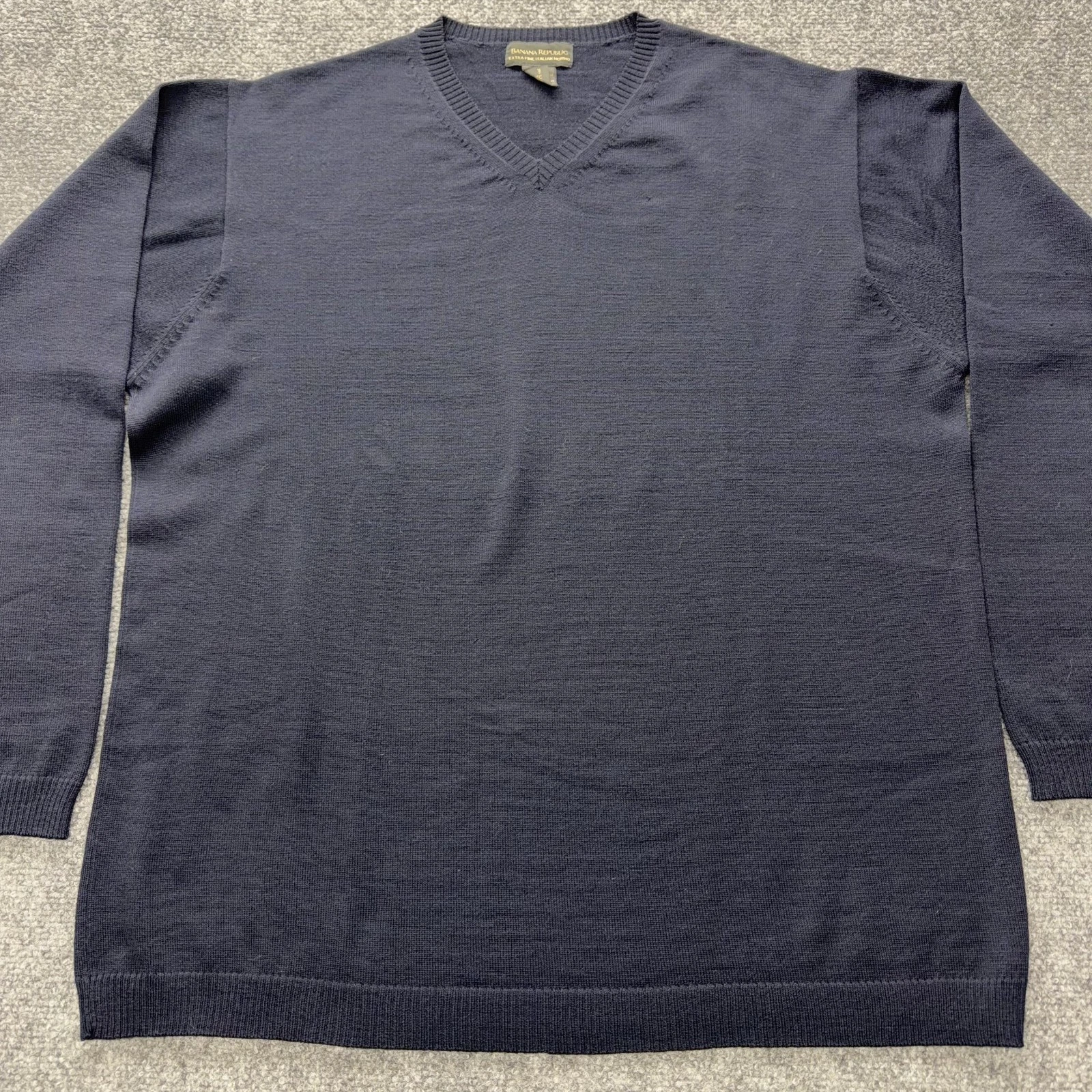 Banana Republic Extra Fine Italian Merino Wool V-Neck Sweater Navy Blue Men XL