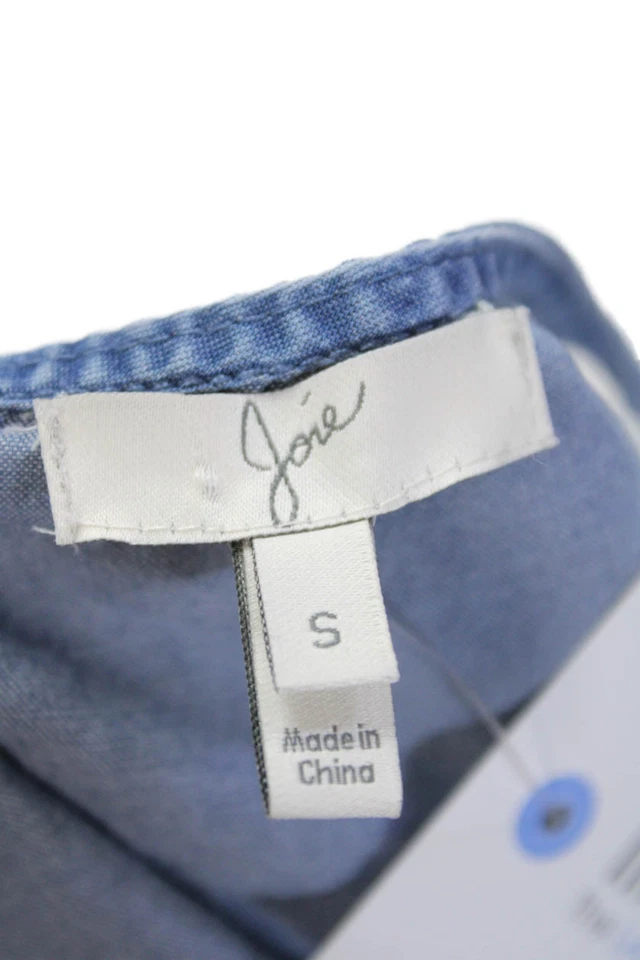 Camiseta sin mangas de mezclilla sin mangas con cuello redondo texturizado Joie para mujer azul talla S Foto 4 de 4