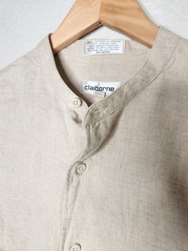 Claiborne Men's Long Sleeve Button Down Mandarin Collar Beige Size 15.5 34-35 - Picture 4 of 7