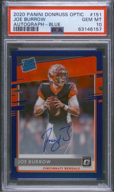 2020 Panini Optic Joe Burrow Rated Rookie Blue Autograph /75 #151 PSA 10