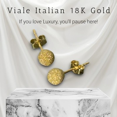 Viale Italian 18K Yellow Gold 5MM Bead Stardust Stud Earrings ~ (NEW)