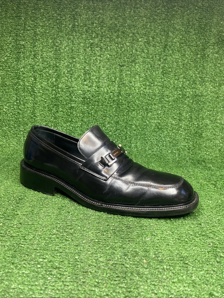 GUCCI PARA HOMBRES Zapatos de Vestir Cuero Negro Sin Cordones GG Bit Tacón Grueso Talla 8.5 Envío Gratuito Foto 3 de 4