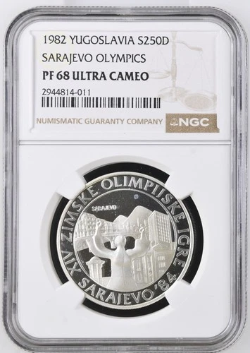 1982 YUGOSLAVIA S250D SARAJEVO OLYMPICS NGC PF 68 ULTRA CAMEO
