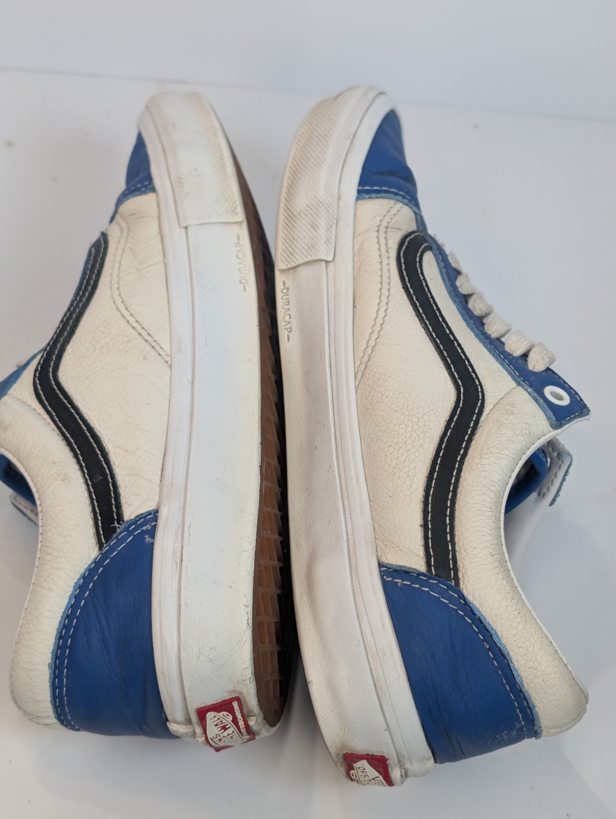 Vans Old Skool Skate Sport Leather White / Blue / Black Men's 11 Checkered  thumbnail 7