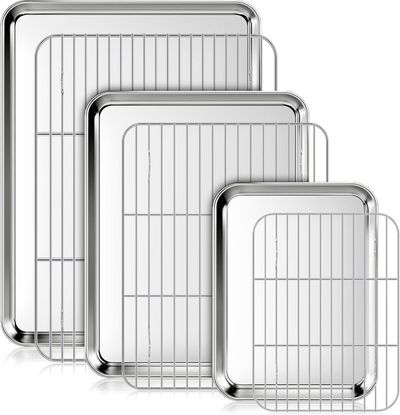 Backblech Set Edelstahl 3 Pfannen 3 Gestelle Mit AbküHlgitter FüR Ofen-image