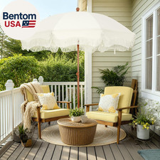7Ft Beach Umbrella with Fringe  Sand Anchor, Outdoor Patio Heavy Duty Windproof
