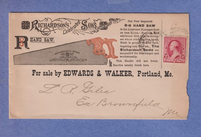 #ad UNITED STATES COVER RICHARDSONS CELEBRATED SAWS HAND SAW PORTLAND F200 $100.00