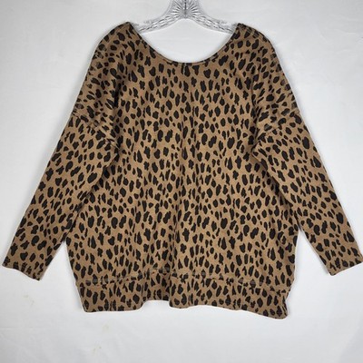 She + Sky Animal Print Sweatshirt Women's Small Brown Black V Back Leopard