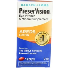 2 Pack Bausch & Lomb PreserVision AREDS Lutein Softgels, 120 Ct