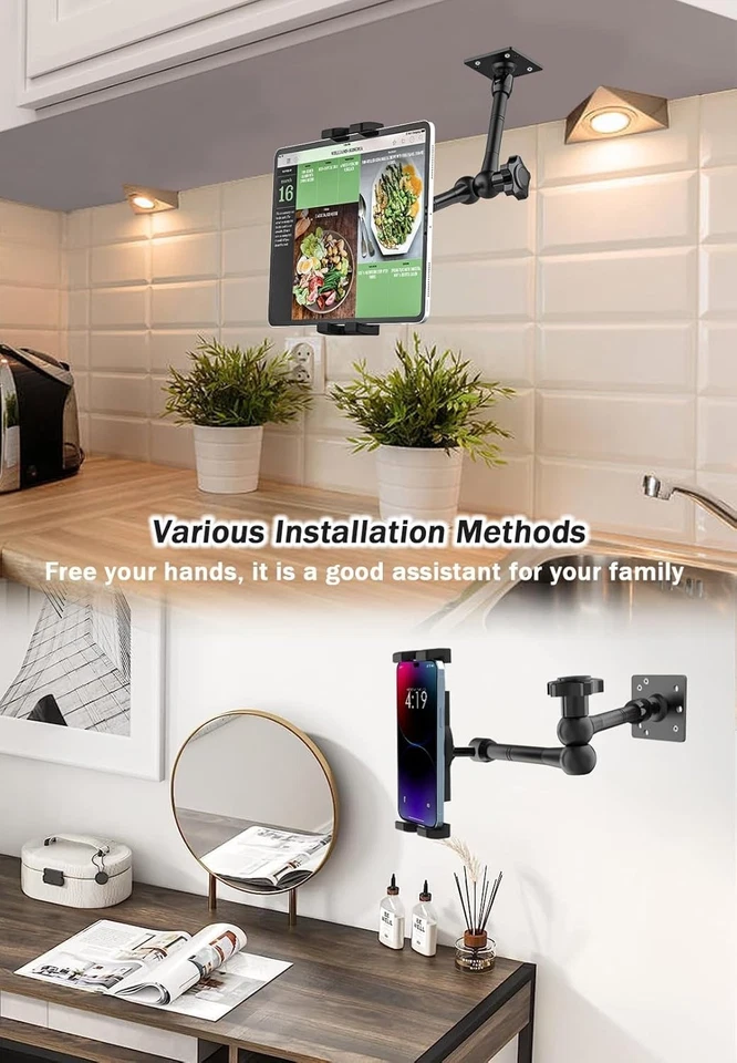 Woleyi Tablet Wall Mount Arm Adjustable iPad Holder Swivel Metal Wall  - Image 3 of 4