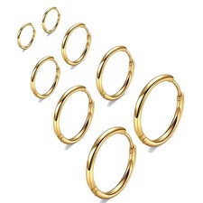 316L Surgical Stainless Steel Gold Hoop Earrings 6mm 8mm 10mm 12mm Huggie Hyp...
