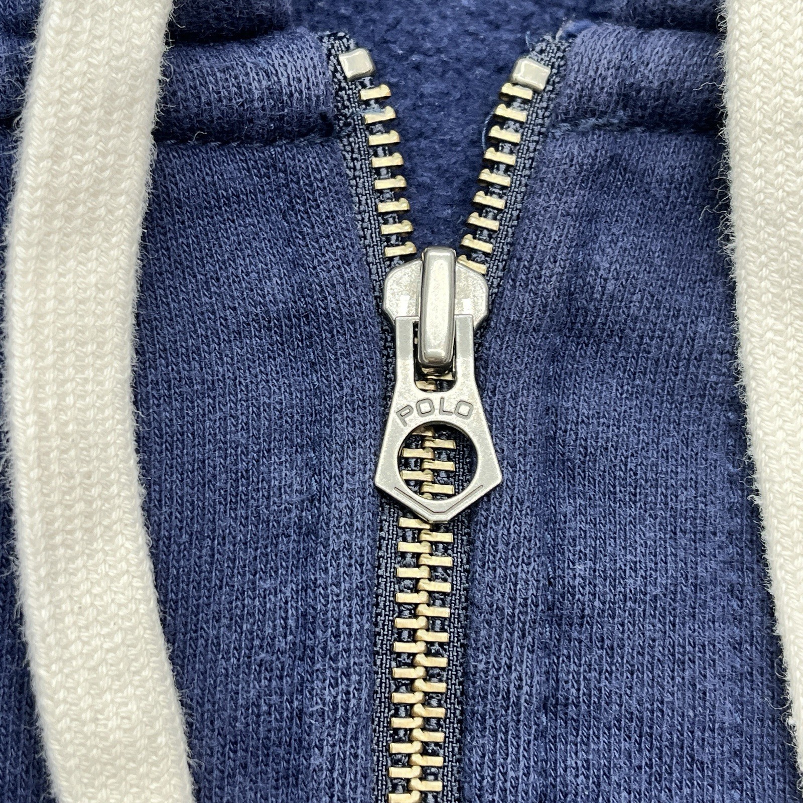 Polo Ralph Lauren full zip cappuccio uomo XL blu con pony giallo cotone pesante preppy