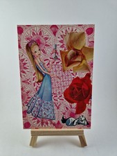 Vintage Illustrated Postcard – Girl, Roses & Dog, Spain