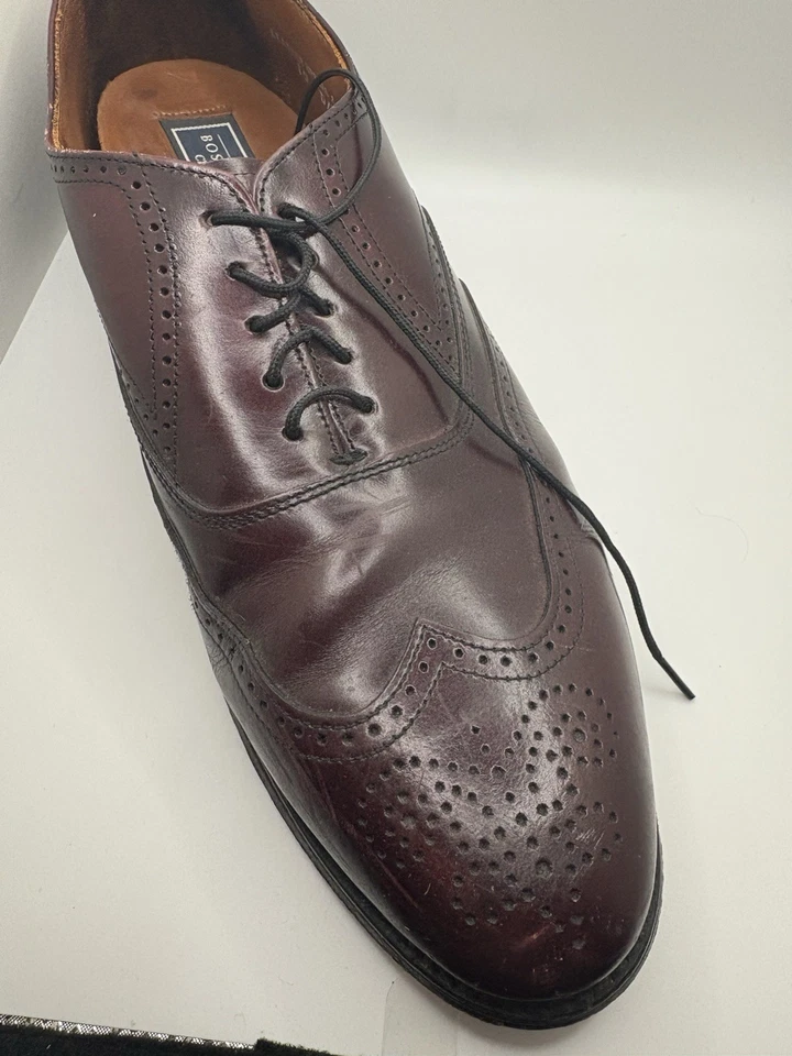 Zapatos Bostonianos De Colección Para Hombre Brogue Punta de Ala Alas Largas Cuero Borgoña Talla 10 D Foto 3 de 4