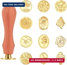 13 Pcs Wax Seal Stamp Kit 12 Pcs Sealing Wax Stamp Heads with Wooden Handle for