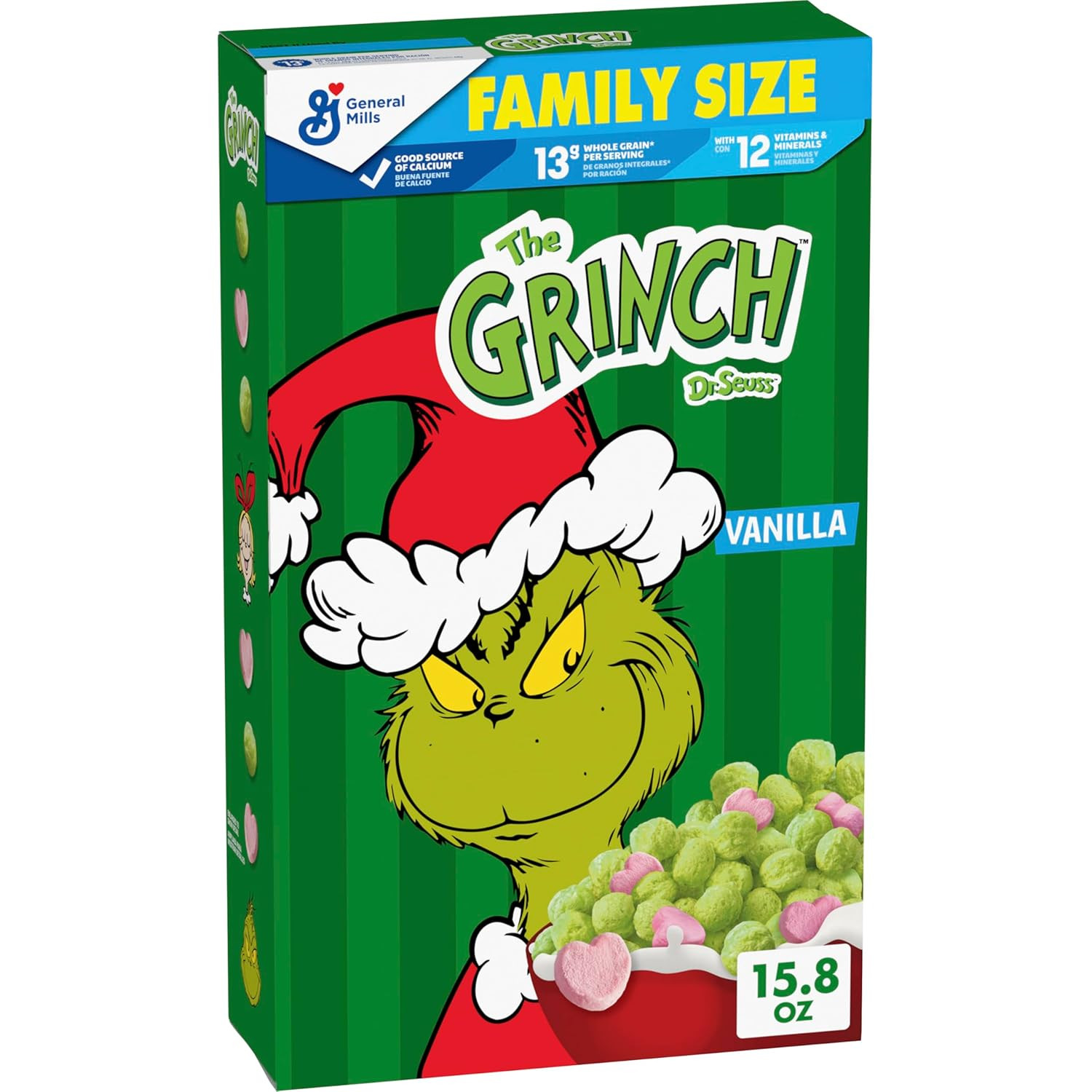The Grinch Cereal, Sweetened Vanilla Corn Puffs with Marshmallows, Family Size,