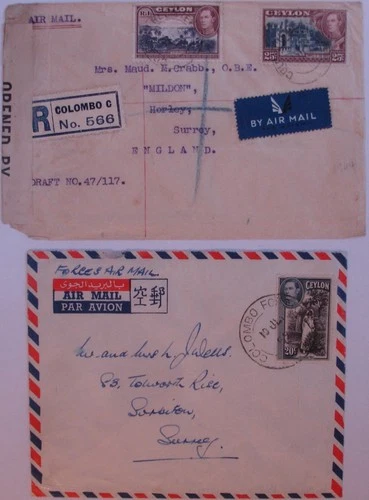 Ceylon: 7x George VI to 1962 envelopes, postcard & FDCs.