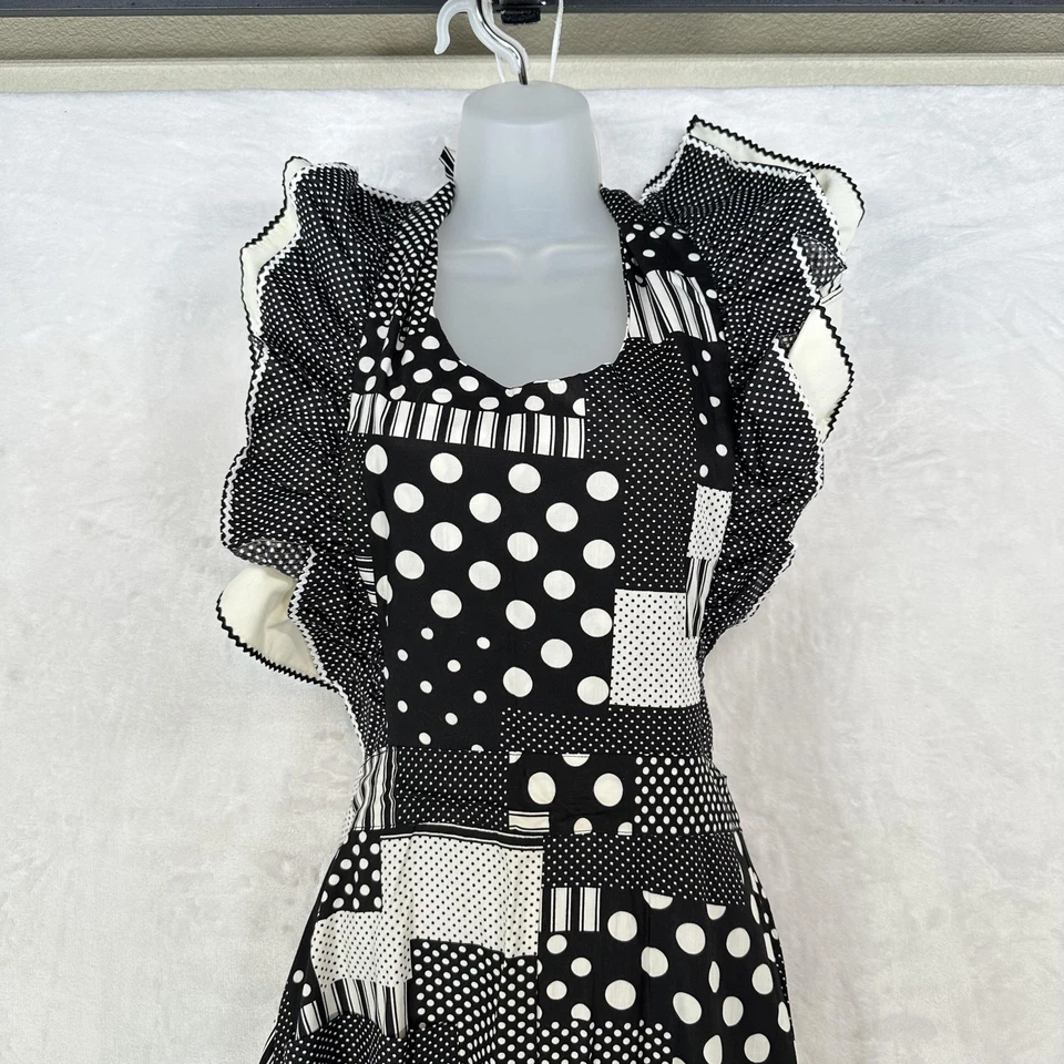 Vestido Delantal Vintage Textol Para Mujer OS Delantal Retazos Lunares Negro Maxi Años 70 Foto 2 de 4