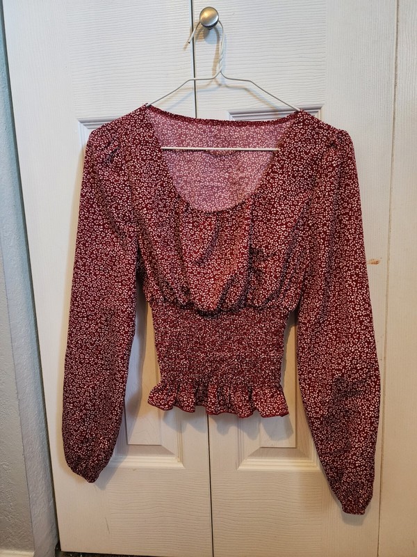 Shein Red Floral Long Sleeved Bouse Size Small