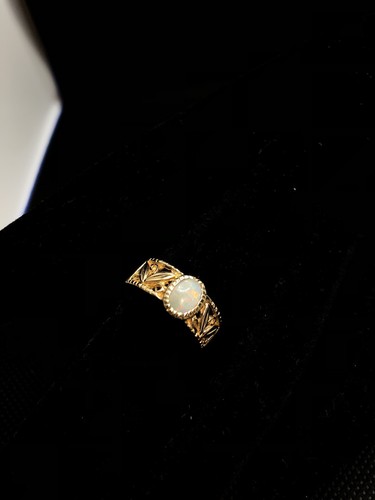 Vintage White Opal Solitaire Ring  14k  Gold Filigree Wt4.1 Size 5.5 #54 - Picture 4 of 11