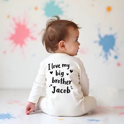 MILLY MOLLY MORLEY PERSONALISIERTER Baby Schlafanzug Ich liebe meinen großen Bruder/Schwester Neu Babygeschenk
