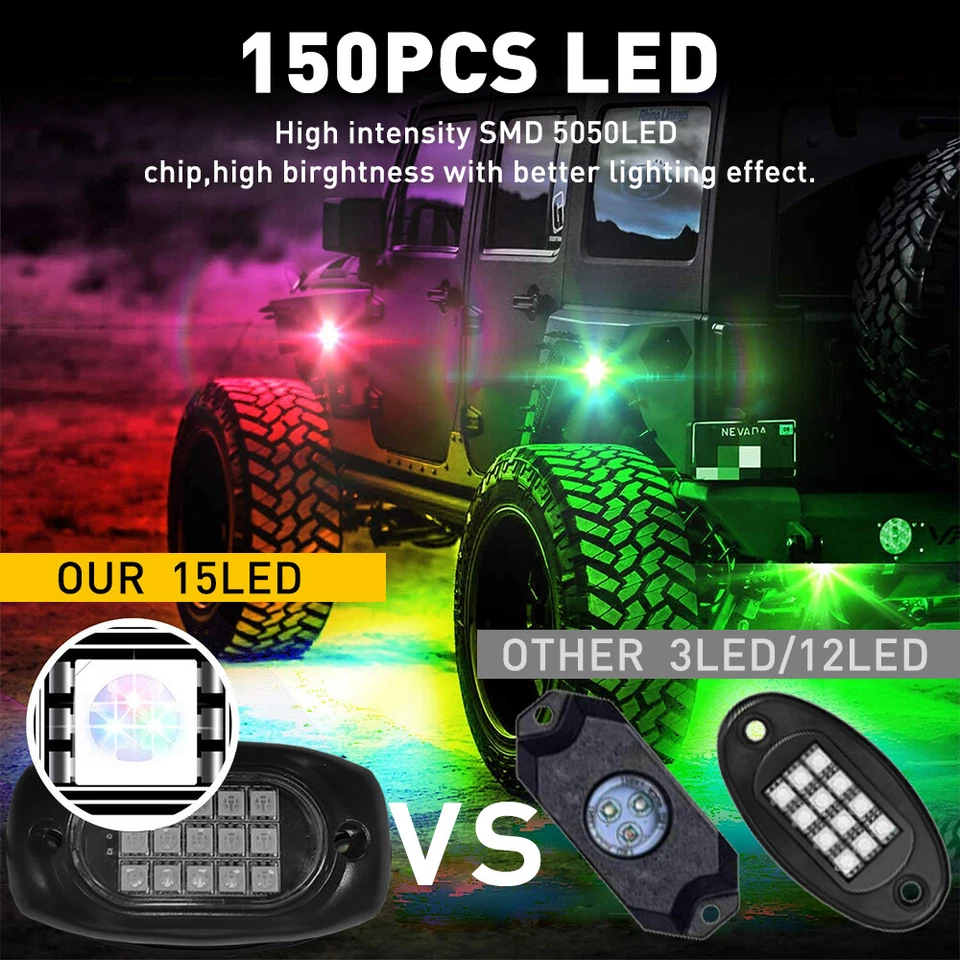 Kit de 10x cápsulas LED RGB luces de roca debajo de la carrocería luz de neón para Ford F-150 F-250 F-350 Foto 4 de 4