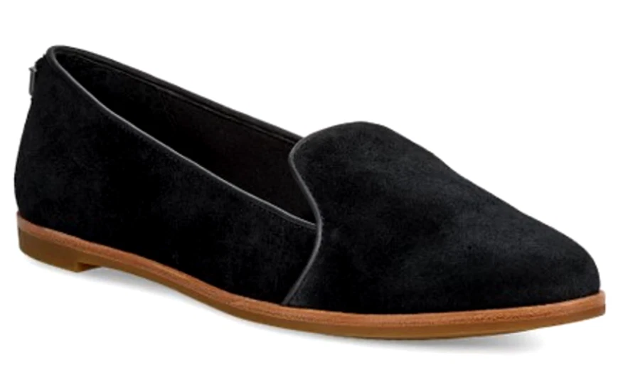 Mocassino Ugg Bonnie scamosciato piatto nero suola gomma comfort taglia 8