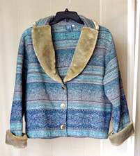 Vintage Ivy Brand Southwest-style Woman's Jacket W/ Faux Fur Collar And Cuffs Xl