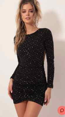 LUCY IN THE SKY Women size L Black Josie Twinkling Open Back Mini Bodycon Dress | eBay LUCY IN THE SKY Women size L Black Josie Twinkling Open Back Mini Bodycon Dress | eBay